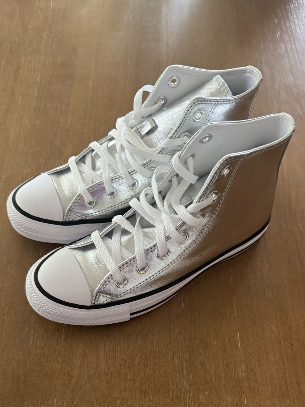 Women’s Chuck Taylor All-Star Silver Metallic High Top Sneakers - Picture 4 of 7
